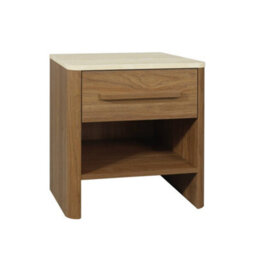 Sweeek - Bedside Table With 1 Drawer, Travertine Effect Top And Wood Decor Walnut 45X38X48 Cm - Aretha - thumbnail 2