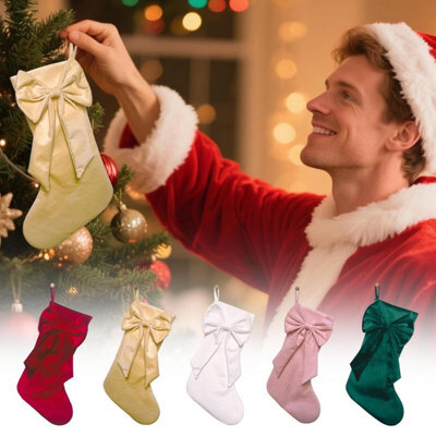 CLEFFNS 5Pcs Velvet Bow Christmas Stockings 45Cm Elegant Xmas Hanging Socks For Fireplace Mantel Tree, Luxury Coquette Style Holiday Decor