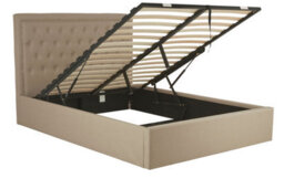 Orsina Elegant Beige Velvet Double Ottoman Bed, Classic Button Tufted Bedroom Bed, Ottoman Stud Detailed Bed - thumbnail 3