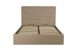 Orsina Elegant Beige Velvet Double Ottoman Bed, Classic Button Tufted Bedroom Bed, Ottoman Stud Detailed Bed - thumbnail 1