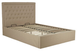 Orsina Elegant Beige Velvet Double Ottoman Bed, Classic Button Tufted Bedroom Bed, Ottoman Stud Detailed Bed - thumbnail 4