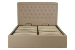 Orsina Elegant Beige Velvet Double Ottoman Bed, Classic Button Tufted Bedroom Bed, Ottoman Stud Detailed Bed - thumbnail 5