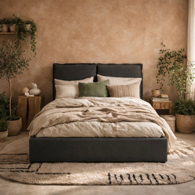 Wyld Haus Wexford 5Ft King Size Bed - Deep Grey Linen Upholstered Pillow Headboard - image 1
