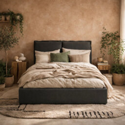 Wyld Haus Wexford 5Ft King Size Bed - Deep Grey Linen Upholstered Pillow Headboard - thumbnail 1