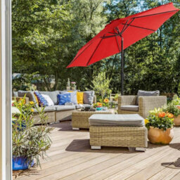 Songmics Parasol Umbrella, Sun Shade, Tilt In 2 Directions, Crank Handle, For Outdoor Gardens, Base Not Included, Red - thumbnail 3
