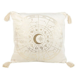 Something Different Astrology Wheel Square Filled Cushion Off White/gold (35Cm X 35Cm)