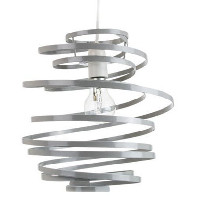 Happy Homewares Contemporary Grey Gloss Metal Double Ribbon Spiral Swirl Ceiling Light Pendant - image 1