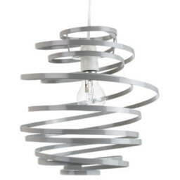 Happy Homewares Contemporary Grey Gloss Metal Double Ribbon Spiral Swirl Ceiling Light Pendant - thumbnail 1