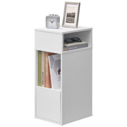 LEDREM Bedside Table, Superfast Toolless Assembly, Slim Nightstand For Bedroom, Drawer And 2 Open Compartments, White - thumbnail 3
