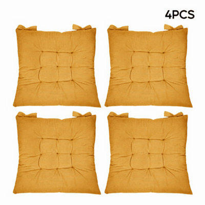 Thehotsale Corduroy Set Of 4 Comfortable Square Chair Cushions Reversible Indoor And Outdoor Yellow 40Cm(W) X 40Cm(D) - image 1