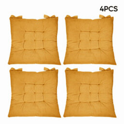 Thehotsale Corduroy Set Of 4 Comfortable Square Chair Cushions Reversible Indoor And Outdoor Yellow 40Cm(W) X 40Cm(D) - thumbnail 1