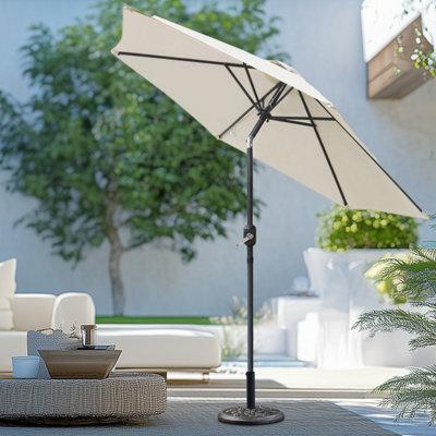 Sundaze 2.5M Cream Round Garden Parasol Umbrella Patio Sun Shade Canopy Crank Tilt With Base