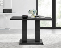 Furniturebox Imperia Black High Gloss 4 Seater Dining Table With Structural 2 Plinth Column Legs Perfect For Modern Minimalist Dining Rooms