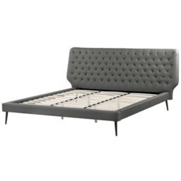 Beliani Bedroom Set Faux Leather Essonne 180 X 200 Cm (Eu Super King) Grey - thumbnail 5