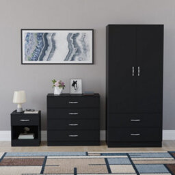 Lassic Vida Designs Riano 3 Piece Bedroom Set (1 Drawer Bedside Chest, 4 Drawer Chest, 2 Door 2 Drawer Wardrobe), Black - thumbnail 7