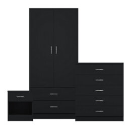 Lassic Vida Designs Riano 3 Piece Bedroom Set (1 Drawer Bedside Chest, 4 Drawer Chest, 2 Door 2 Drawer Wardrobe), Black - thumbnail 8