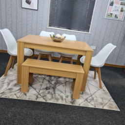 Kosy Koala Oak Effect Dining Table Set With 4 White Plastic Chairs And Bench Dining Room Furniture - thumbnail 5