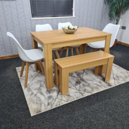 Kosy Koala Oak Effect Dining Table Set With 4 White Plastic Chairs And Bench Dining Room Furniture - thumbnail 7