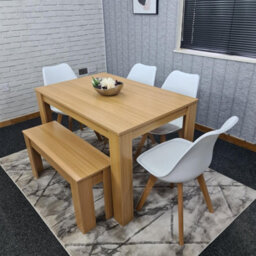 Kosy Koala Oak Effect Dining Table Set With 4 White Plastic Chairs And Bench Dining Room Furniture - thumbnail 4