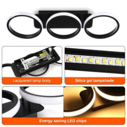 Modern Ceiling Lamp 3-Rings Aluminum Acrylic Dimmable Led Ceiling Lights Black - thumbnail 4