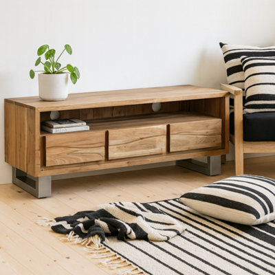 Wyld Haus Wellington Acacia Wide Media Unit, 3 Drawers, Matte Finish - image 1