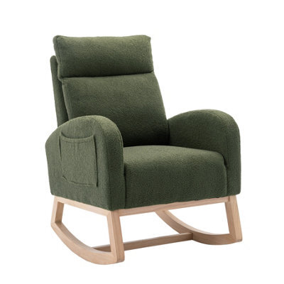 Matteo Mid Century Modern Green Teddy Fabric Upholstered Rocking Chair With Padded Seat For Living Room & Bedroom - image 1