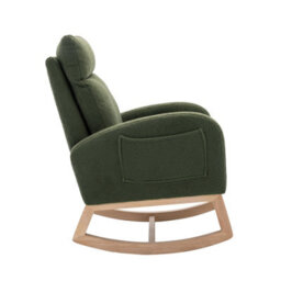 Matteo Mid Century Modern Green Teddy Fabric Upholstered Rocking Chair With Padded Seat For Living Room & Bedroom - thumbnail 4