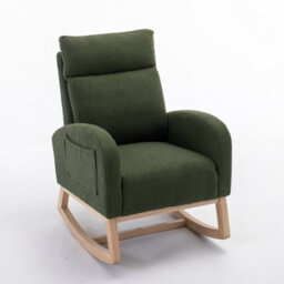 Matteo Mid Century Modern Green Teddy Fabric Upholstered Rocking Chair With Padded Seat For Living Room & Bedroom - thumbnail 3