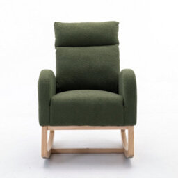 Matteo Mid Century Modern Green Teddy Fabric Upholstered Rocking Chair With Padded Seat For Living Room & Bedroom - thumbnail 2