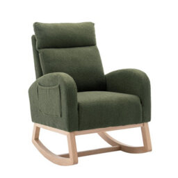 Matteo Mid Century Modern Green Teddy Fabric Upholstered Rocking Chair With Padded Seat For Living Room & Bedroom