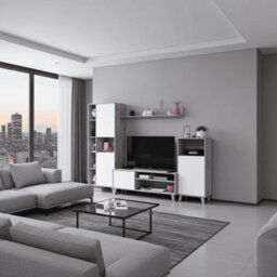 Amos Mann Furniture Enzo White And Concrete Grey Effect Large Tv Entertainment Wall Unit Cabinet - thumbnail 3