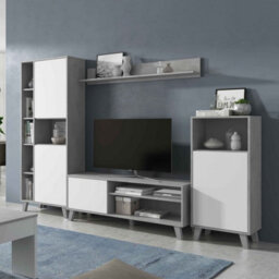 Amos Mann Furniture Enzo White And Concrete Grey Effect Large Tv Entertainment Wall Unit Cabinet - thumbnail 2