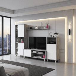 Amos Mann Furniture Enzo White And Concrete Grey Effect Large Tv Entertainment Wall Unit Cabinet - thumbnail 1