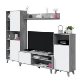 Amos Mann Furniture Enzo White And Concrete Grey Effect Large Tv Entertainment Wall Unit Cabinet - thumbnail 6
