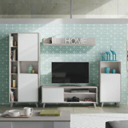 Amos Mann Furniture Enzo White And Concrete Grey Effect Large Tv Entertainment Wall Unit Cabinet - thumbnail 5