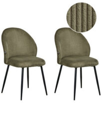 Wyld And Coco Novahome Set Of 2 Dark Green Corduroy Padded Dining Chairs - Iron Frame - thumbnail 3