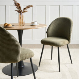 Wyld And Coco Novahome Set Of 2 Dark Green Corduroy Padded Dining Chairs - Iron Frame - thumbnail 2