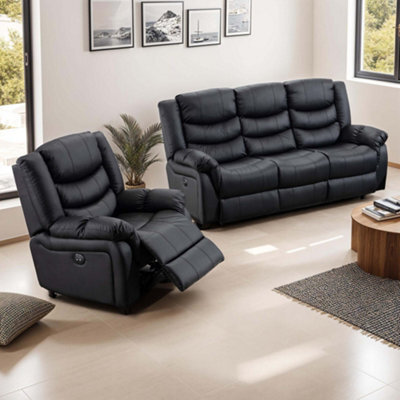 More4Homes Seattle Electric Recliner Bonded Leather 1+3 Seater Sofa Set (Black) - image 1