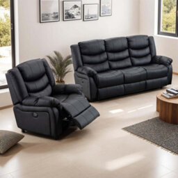 More4Homes Seattle Electric Recliner Bonded Leather 1+3 Seater Sofa Set (Black) - thumbnail 1