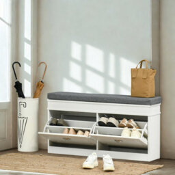 FURNOLD Modern Shoe Storage Bench With Cushioned Seat And Storage Drawers