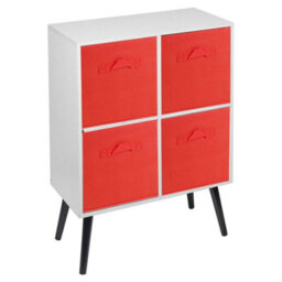 Urbn-Living Urbnliving 61Cm Height 4 Cube White Wooden Bookcase With Pine Legs Shelf Storage Red Drawers