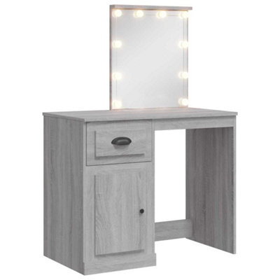 Berkfield Elegant Dressing Table With Led Lights Grey Sonoma 90X42X132.5 Cm