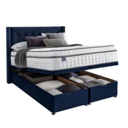 Silentnight Velvet Ottoman Divan Bed With Bloomsbury Winged Headboard In Maritime, King (150 X 200 Cm), Full Storage Base - thumbnail 3