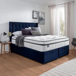 Silentnight Velvet Ottoman Divan Bed With Bloomsbury Winged Headboard In Maritime, King (150 X 200 Cm), Full Storage Base - thumbnail 2
