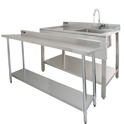 MonsterShop 6Ft Stainless Steel Catering Bench & 2 X Wall Mounted Shelves - image 1