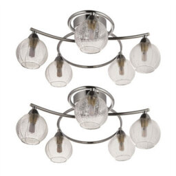 First Choice Lighting Set Of 2 Tatton - Chrome With Ribbed Glass 5 Light Flush Ceiling Light - thumbnail 1