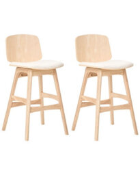 Wyld And Coco Set Of 2 Armless Bar Stools Light Beige Fabric Rubberwood 47 X 50 X 92 Cm - thumbnail 3