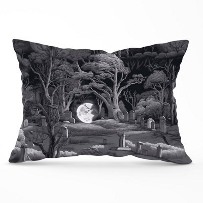 Warren Reed Designer Eerie Moonlit Cemetery Cushions 33Cm X 48Cm - image 1