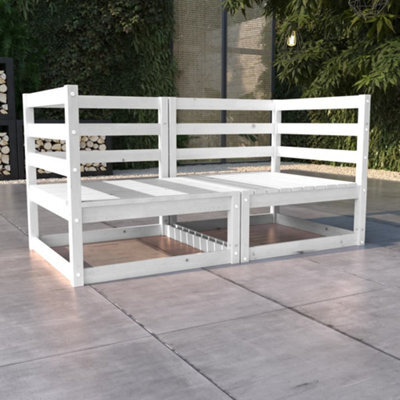 Walplus Garden Outdoor 2-Seater Sofa For Patio Balcony Poolside Furniture White Solid Pinewood - image 1