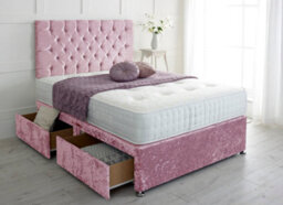 Adore Designs Chesterfield Crushed Velvet Divan Bed, With Pocket Mattress - 5Ft Kingsize - Pink - 2 Drawers Foot End - thumbnail 1